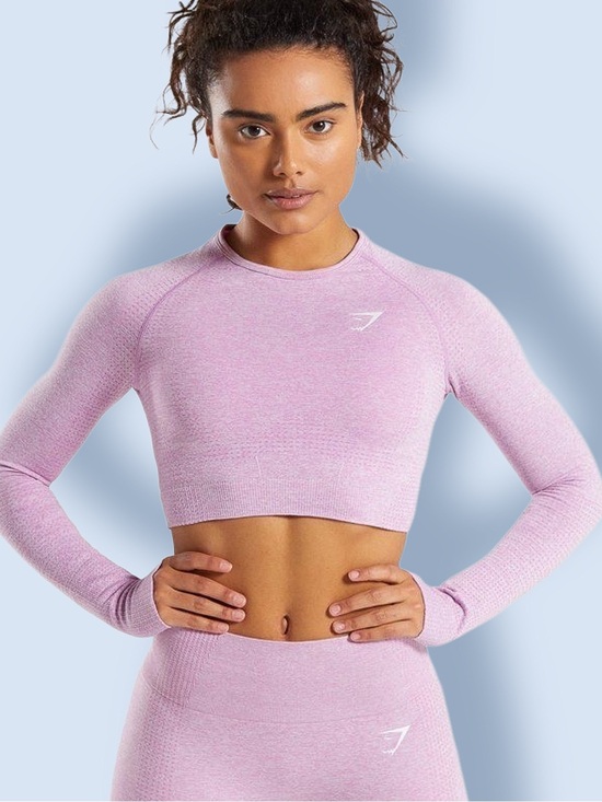 Gymshark Tops - NWT Gymshark Vital Long Sleeve Crop Top Pastel Grape Marl XS Seamless Activewear